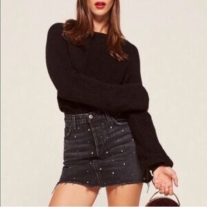Reformation black denim stud Davidson skirt, Size 29